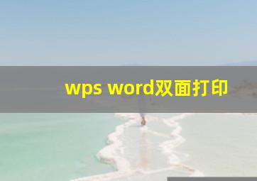 wps word双面打印